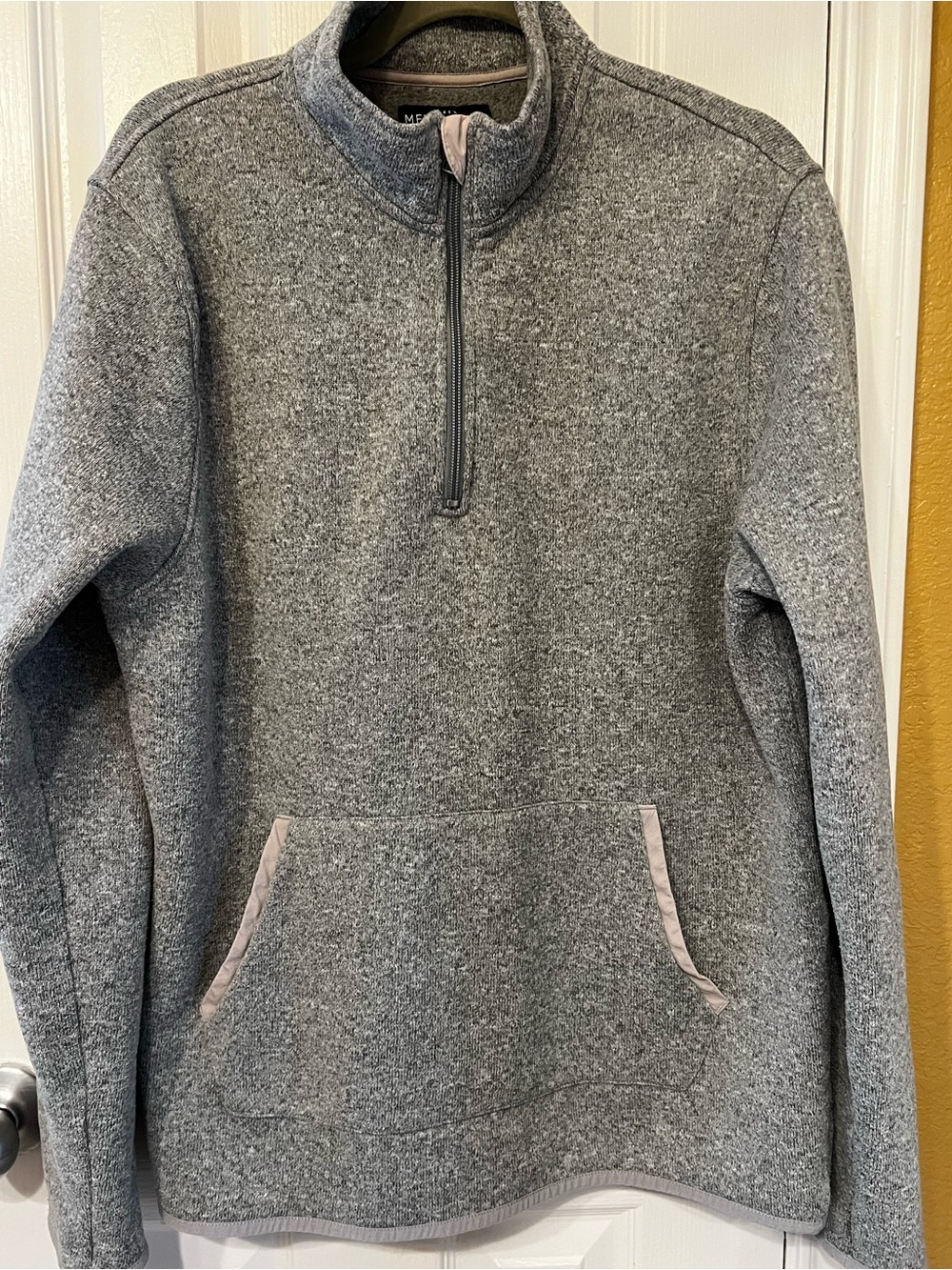 J. Crew Mercantile Heather Gray Quarter-Zip Pullover Fleece Lined Sweater Size L